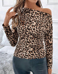 Leopard One Shoulder Long Sleeve T-Shirt - Little Miss Vanilla