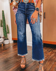 Sail Blue Mineral Wash Raw Hem High Waist Flared Jeans