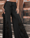 Black Boho Lace Patchwork Wide Leg High Waist Pants