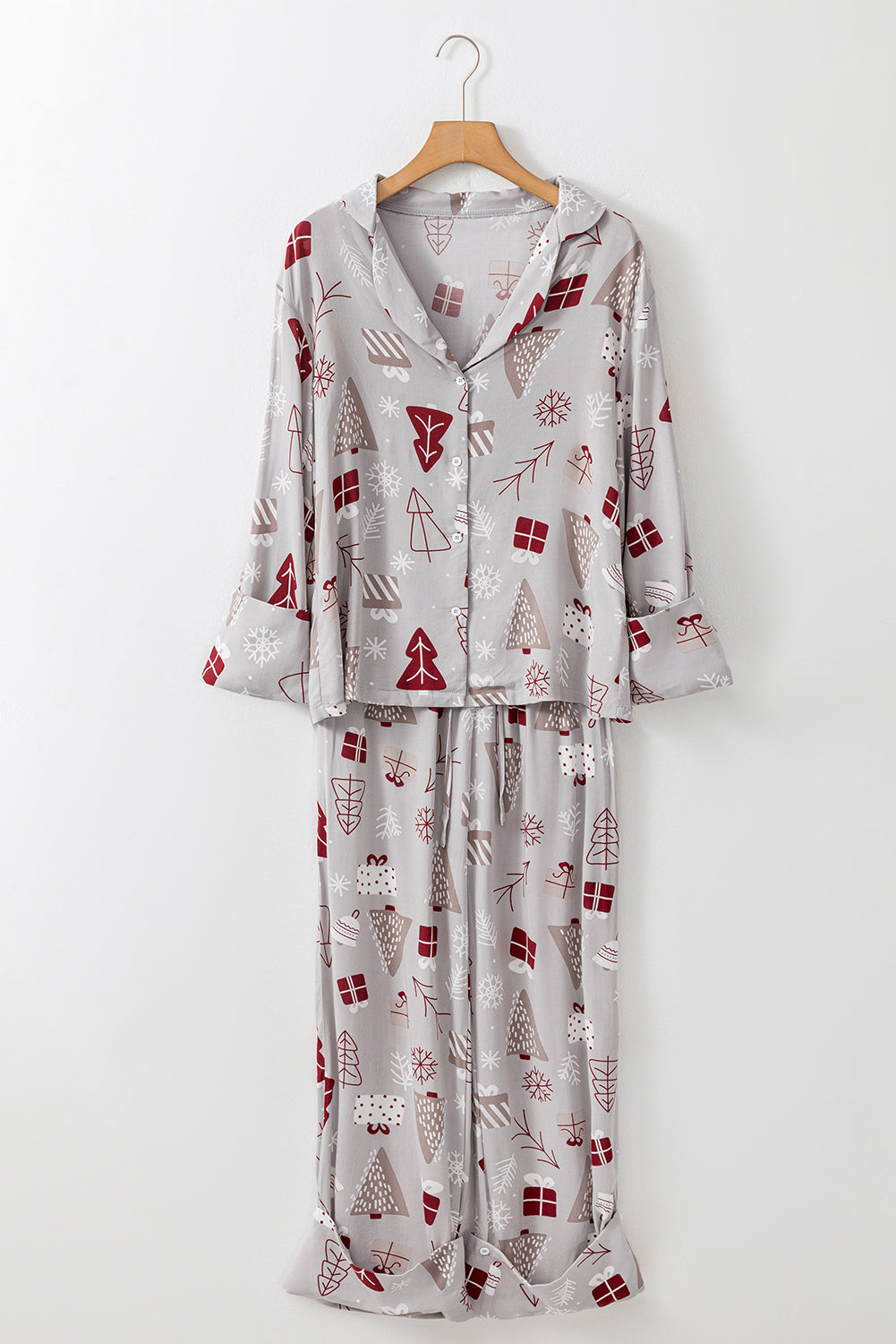 Light Grey Christmas Printed Shirt and Pants Pajama Set - Little Miss Vanilla