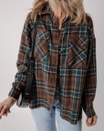 Brown Plaid Print Chest Pockets Buttoned Shirt Jacket - Little Miss Vanilla