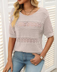 Mandy Openwork Round Neck Half Sleeve Knit Top - Little Miss Vanilla