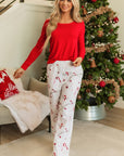 Red Solid Top and Christmas Pants Two Piece Lounge Set - Little Miss Vanilla