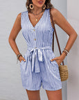 Fashion Jumpsuit V-neck Sleeveless Striped - Little Miss Vanilla