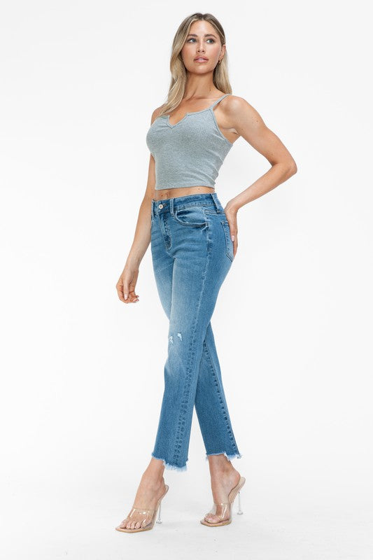 bytos Raw Hem Distressed Mid Rise Crop Jeans - Little Miss Vanilla