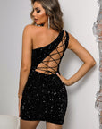 Sequin Lace-Up One-Shoulder Bodycon Dress - Little Miss Vanilla