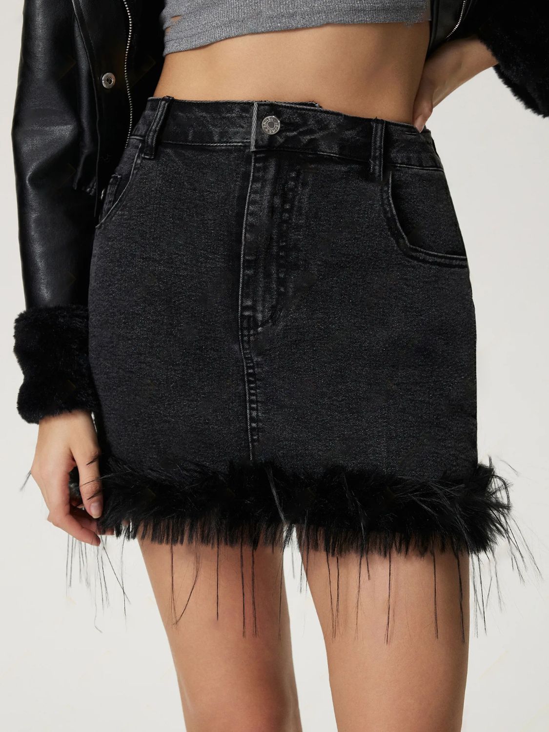 Plush Hem Mini Denim Skirt - Little Miss Vanilla