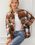 Brown Plaid Flap Pockets Shacket