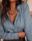 Button Up Long Sleeve Denim Top - Little Miss Vanilla