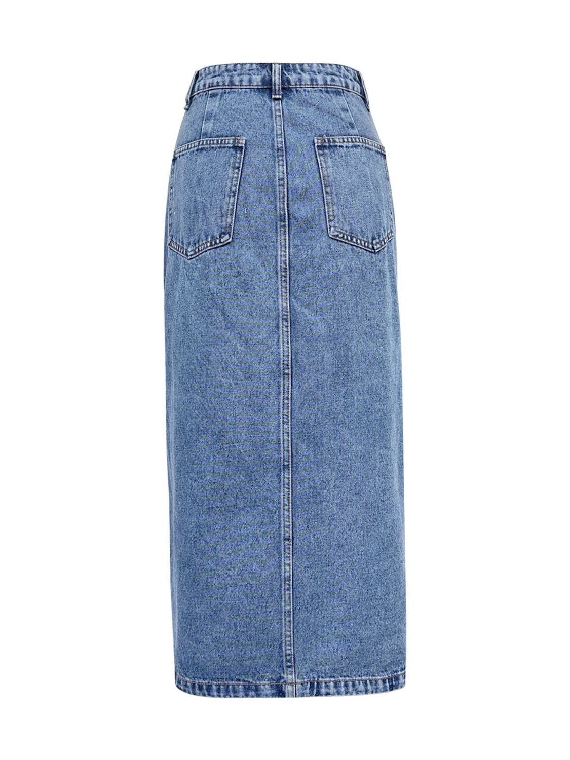 Slit Asymmetrical Waistband Midi Denim Skirt - Little Miss Vanilla