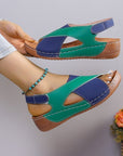 Summer Wedges Sandals With Colorblock Cross-strap Design Casual Thick-soled Roman Shoes For Women