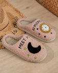 Light Pink Moon & Clock Pattern Fuzzy Home Slippers - Little Miss Vanilla