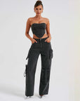 Women's Suit Low Waist Three-dimensional Tube Top And Pocket Stitching Jeans Pants