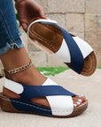 Summer Wedges Sandals With Colorblock Cross-strap Design Casual Thick-soled Roman Shoes For Women