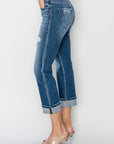 RISEN Full Size Cuffed Ankle Distressed Straight Jeans - Little Miss Vanilla