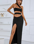 One-Shoulder Cutout Front Split Maxi Dress - Little Miss Vanilla