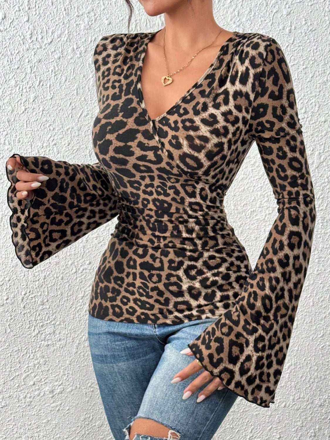 Leopard Surplice Flare Sleeve Top - Little Miss Vanilla