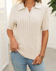 Mandy Cable Knit Johnny Collar Half Sleeve Sweater - Little Miss Vanilla