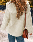 Beige Fleece Zip Up Drawstring Hooded Pocketed Jacket - Little Miss Vanilla