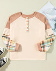 Plus Size Waffle-Knit Detail Plaid Round Neck Top - Little Miss Vanilla