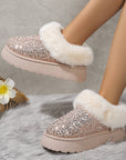 Fashion Sequined Thick-soled Plush Shoes Winter Indoor And Outdoor Casual Warm Slippers Women Garden House Shoes