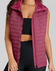 Burgundy Plush Collared Quilted Zipped Puffer Vest - Little Miss Vanilla