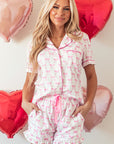 Pink Bowknot Printed Short Sleeve and Ruffled Shorts Pajama Set - Little Miss Vanilla