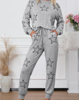 Gray Stars Print Long Sleeve Drawstring High Waist Lounge Set - Little Miss Vanilla