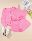 Bonbon Delicate Texture Cropped Cami Shorts and Cardigan 3pcs Lounge Set