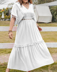 Plus Size Tassel Smocked V-Neck Half Sleeve Dress - Little Miss Vanilla