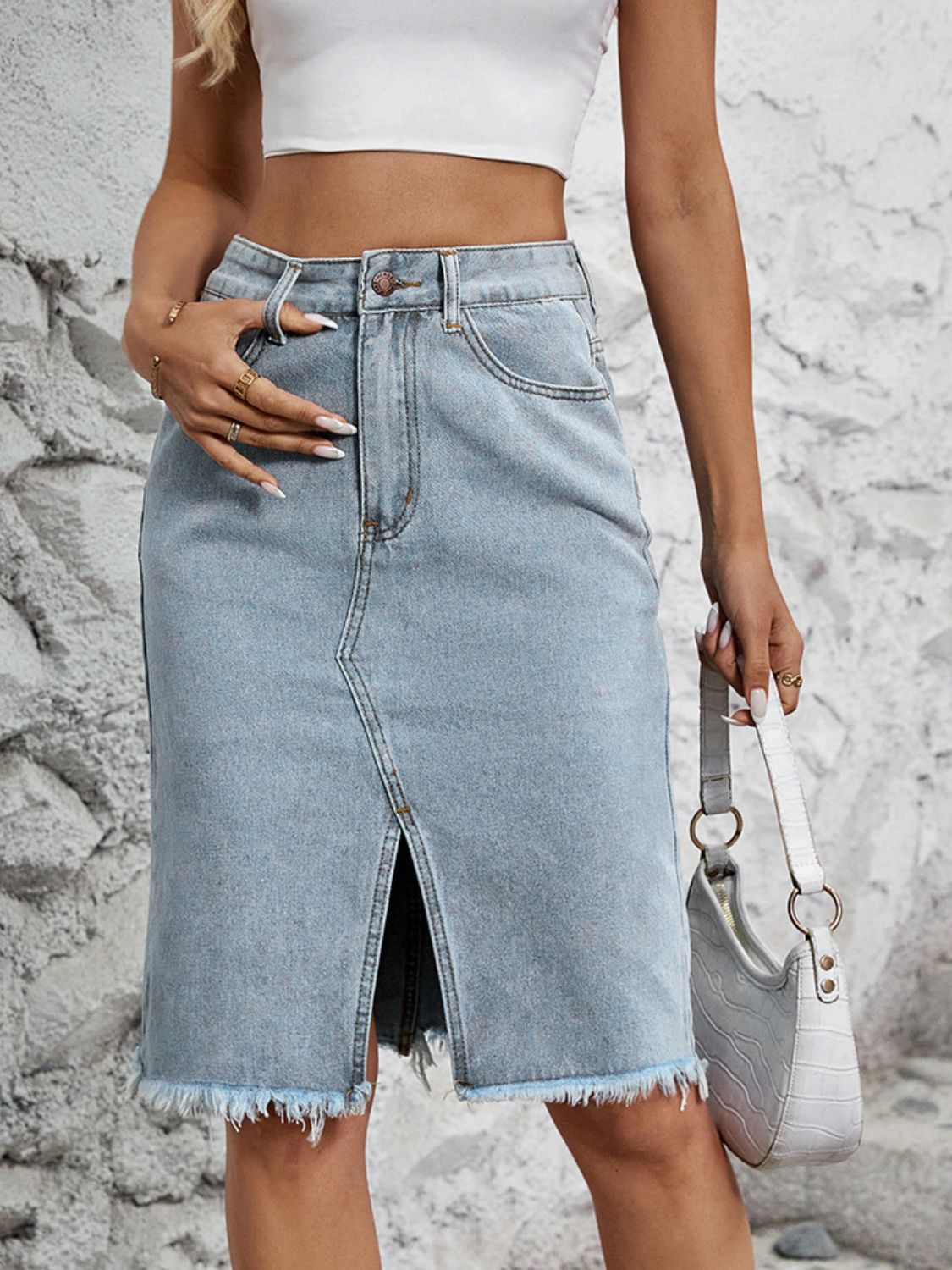 Raw Hem Slit Denim Skirt - Little Miss Vanilla