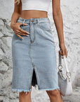 Raw Hem Slit Denim Skirt - Little Miss Vanilla