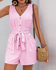 Fashion Jumpsuit V-neck Sleeveless Striped - Little Miss Vanilla