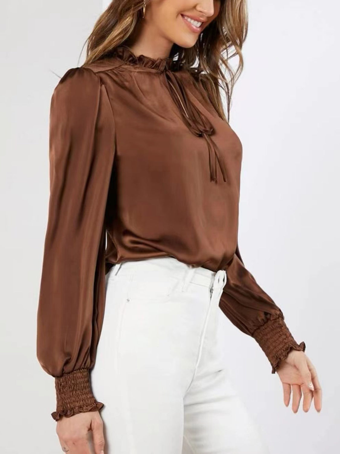 Frill Tied Lantern Sleeve Blouse - Little Miss Vanilla