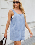 Scoop Neck Wide Strap Denim Dress - Little Miss Vanilla