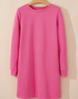 Rose Red Solid Color Textured Long Sleeve Shift Dress - Little Miss Vanilla