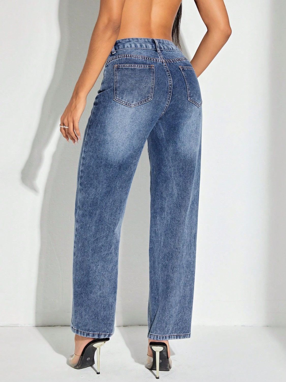 Contrast Patchwork Straight Jeans with Pockets - Little Miss Vanilla