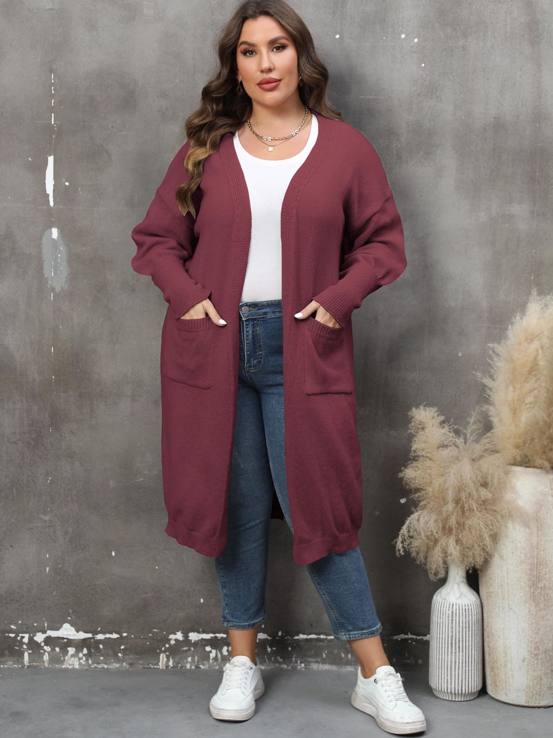 Plus Size Long Sleeve Pocketed Cardigan - Little Miss Vanilla