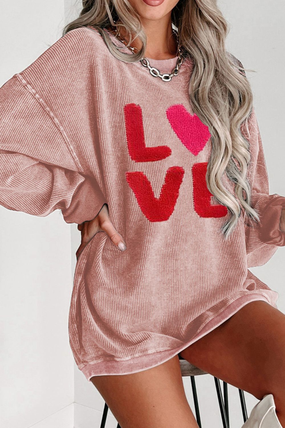 Valentine’s Day LOVE Round Neck Long Sleeve Sweatshirt - Little Miss Vanilla