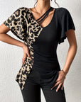 Ruched Leopard Flutter Sleeve T-Shirt - Little Miss Vanilla