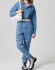 Distressed Button Down Drop Shoulder Denim Jumpsuit - Little Miss Vanilla