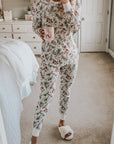 White Holly Print Thermal Pullover Pants Lounge Set - Little Miss Vanilla