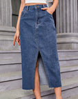 Slit Midi Denim Skirt with Pockets - Little Miss Vanilla