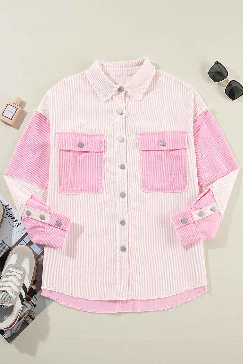 Delicacy Two-tone Color Exposed Seam Corduroy Shacket - Little Miss Vanilla