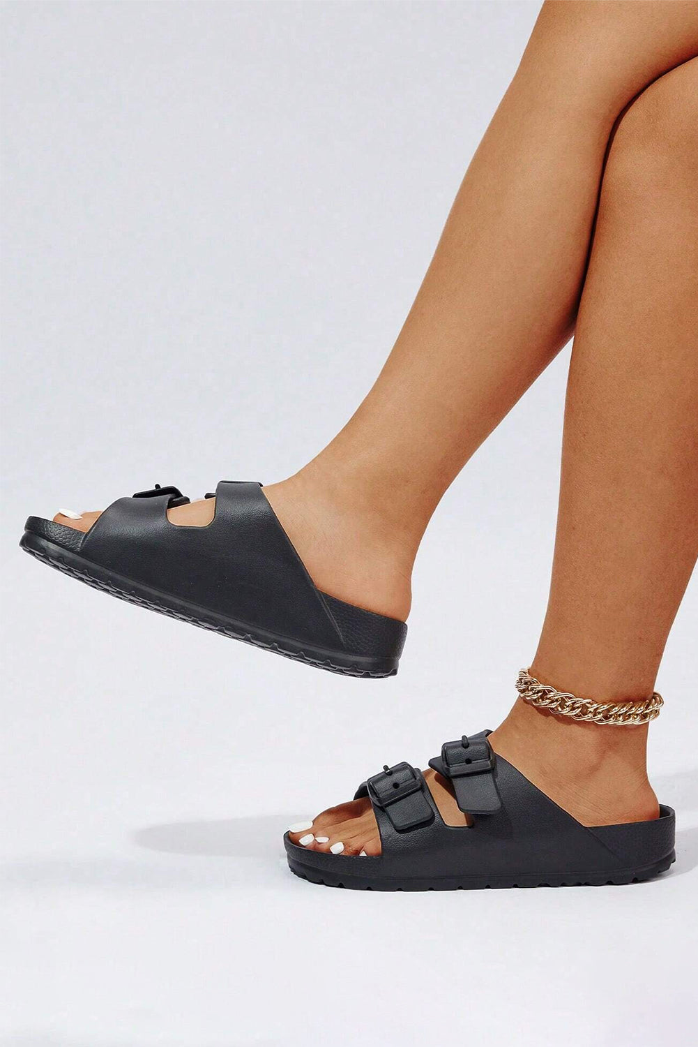 Black Double-buckle EVA Slippers - Little Miss Vanilla