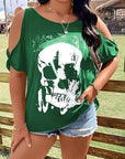 Plus Size Skeleton Graphic Round Neck Cold Shoulder T-Shirt - Little Miss Vanilla