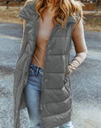 Dark Grey Hooded Long Quilted Vest Coat - Little Miss Vanilla