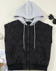 Black Quilted Drawstring Hooded Zip Up Puffer Vest - Little Miss Vanilla