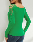 Rhinestone Cutout Long Sleeve T-Shirt - Little Miss Vanilla