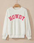 HOWDY Patched Round Neck Sherpa Sweatshirt - Little Miss Vanilla